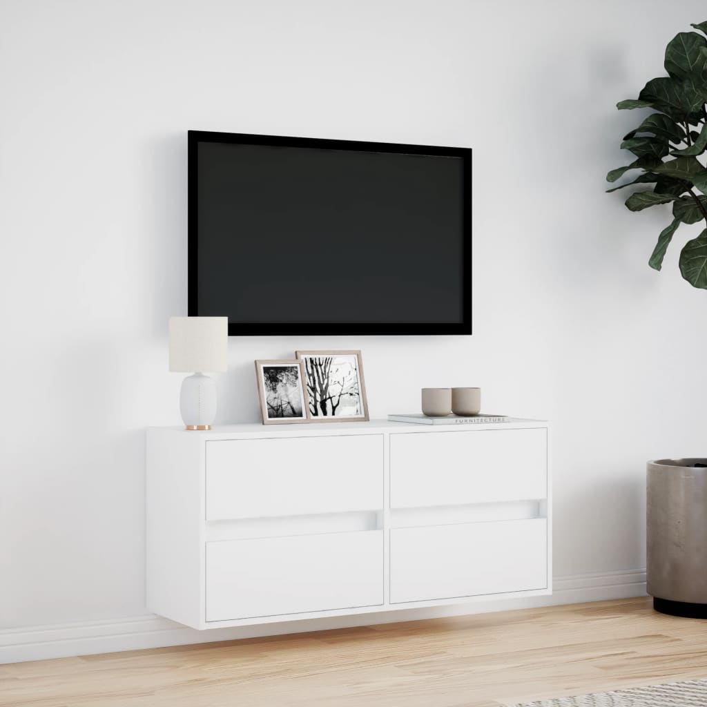 vidaXL TV Wall Cabinet with LED Lights White 100x31x45 cm