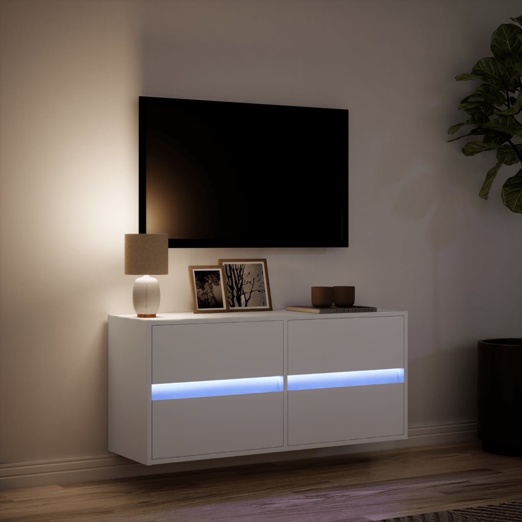 vidaXL TV Wall Cabinet with LED Lights White 100x31x45 cm