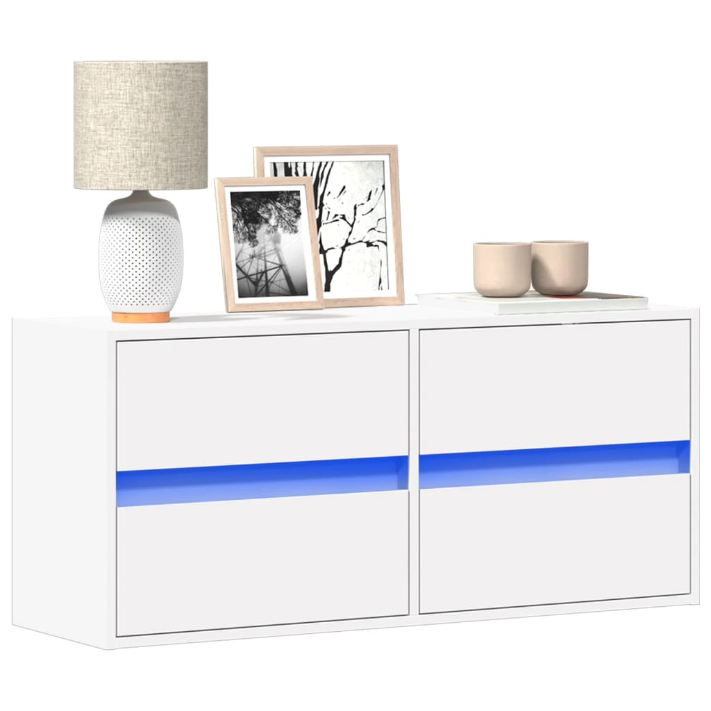 vidaXL TV Wall Cabinet with LED Lights White 100x31x45 cm