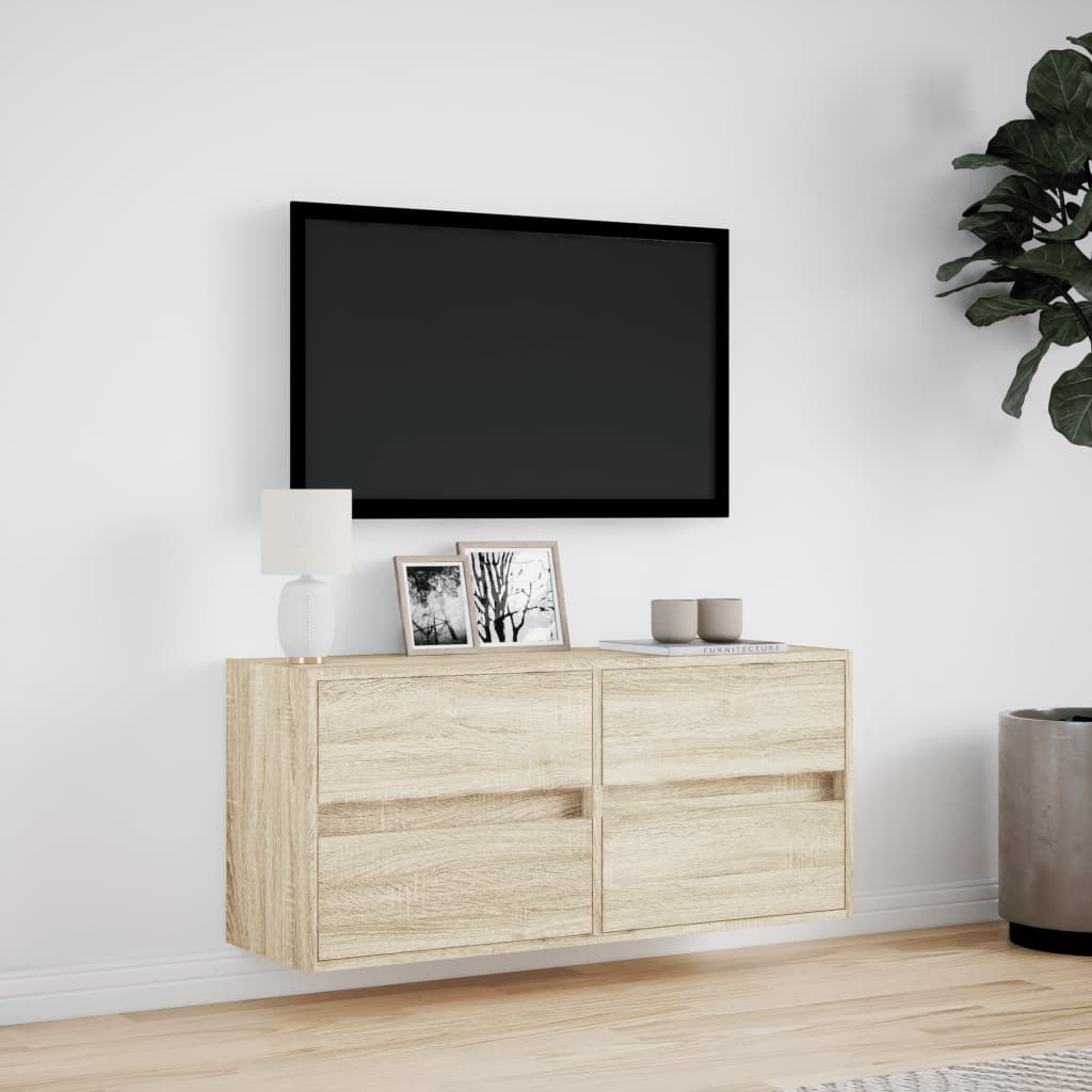 vidaXL TV Wall Cabinet with LED Lights Sonoma Oak 100x31x45 cm
