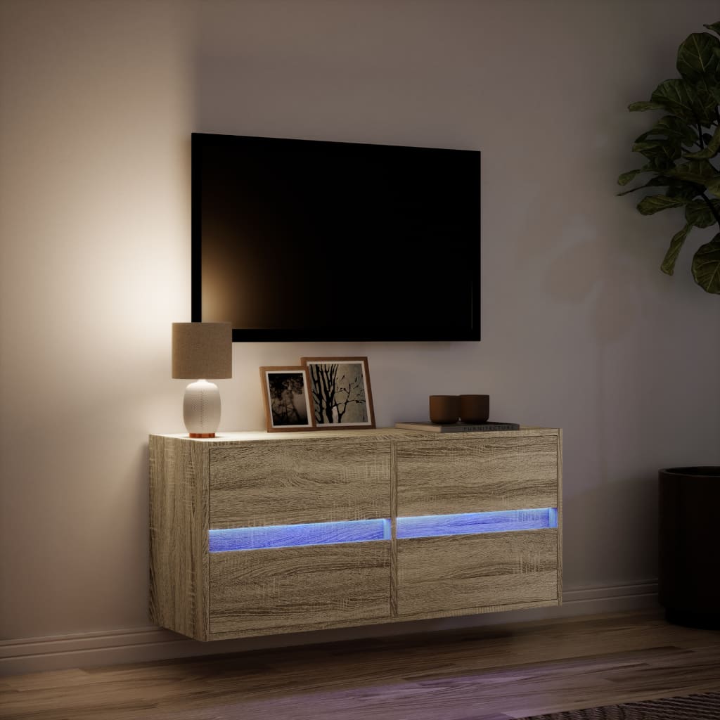 vidaXL TV Wall Cabinet with LED Lights Sonoma Oak 100x31x45 cm