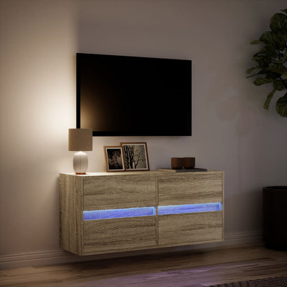 vidaXL TV Wall Cabinet with LED Lights Sonoma Oak 100x31x45 cm