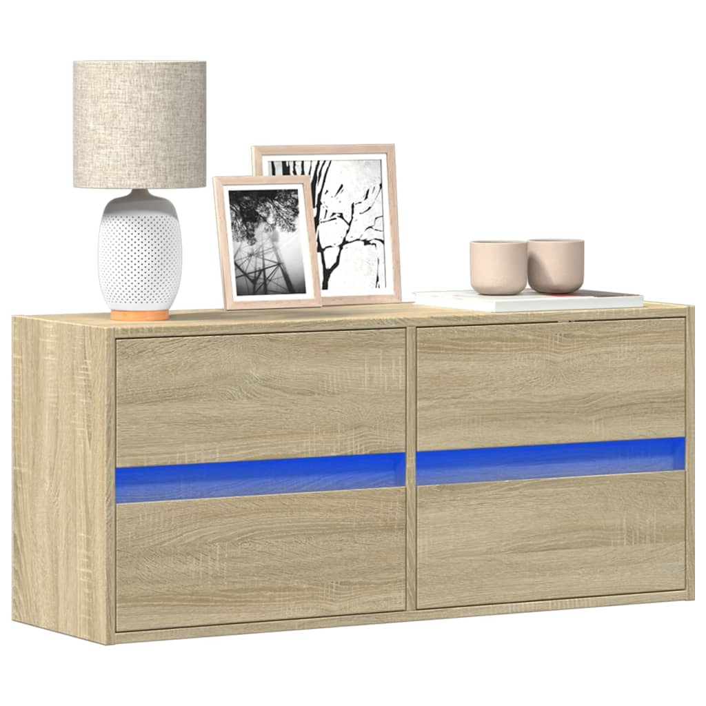 vidaXL TV Wall Cabinet with LED Lights Sonoma Oak 100x31x45 cm