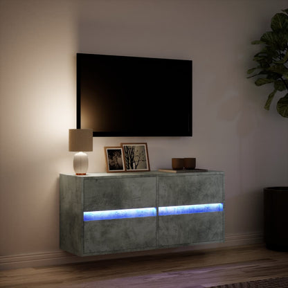 vidaXL TV Wall Cabinet with LED Lights Concrete Grey 100x31x45 cm
