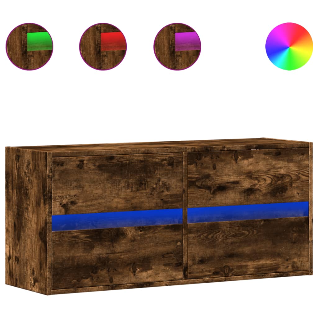 vidaXL TV Wall Cabinet with LED Lights Smoked Oak 100x31x45 cm