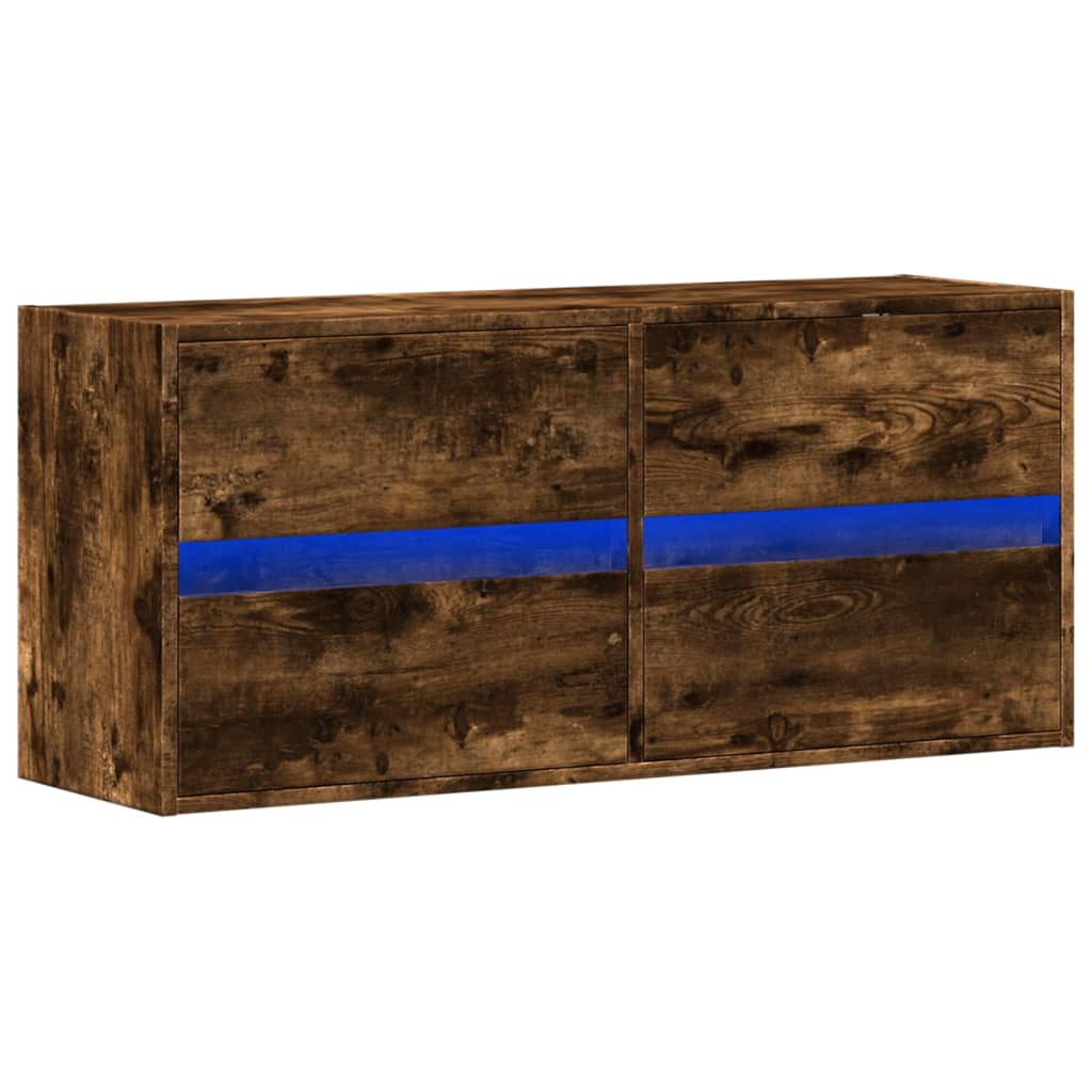 vidaXL TV Wall Cabinet with LED Lights Smoked Oak 100x31x45 cm