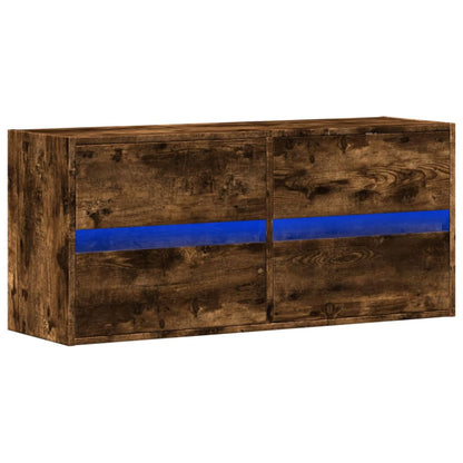 vidaXL TV Wall Cabinet with LED Lights Smoked Oak 100x31x45 cm