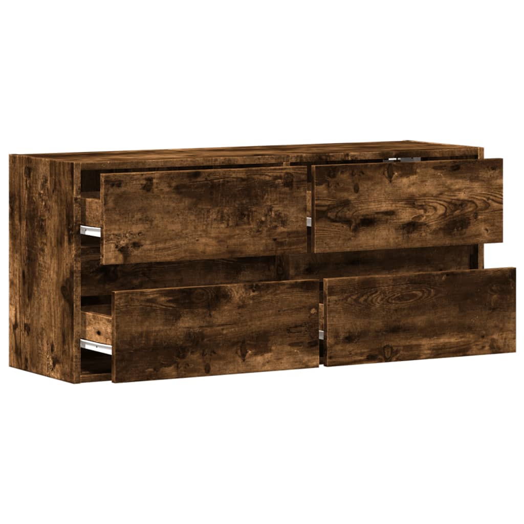 vidaXL TV Wall Cabinet with LED Lights Smoked Oak 100x31x45 cm
