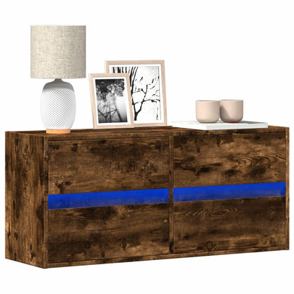 vidaXL TV Wall Cabinet with LED Lights Smoked Oak 100x31x45 cm