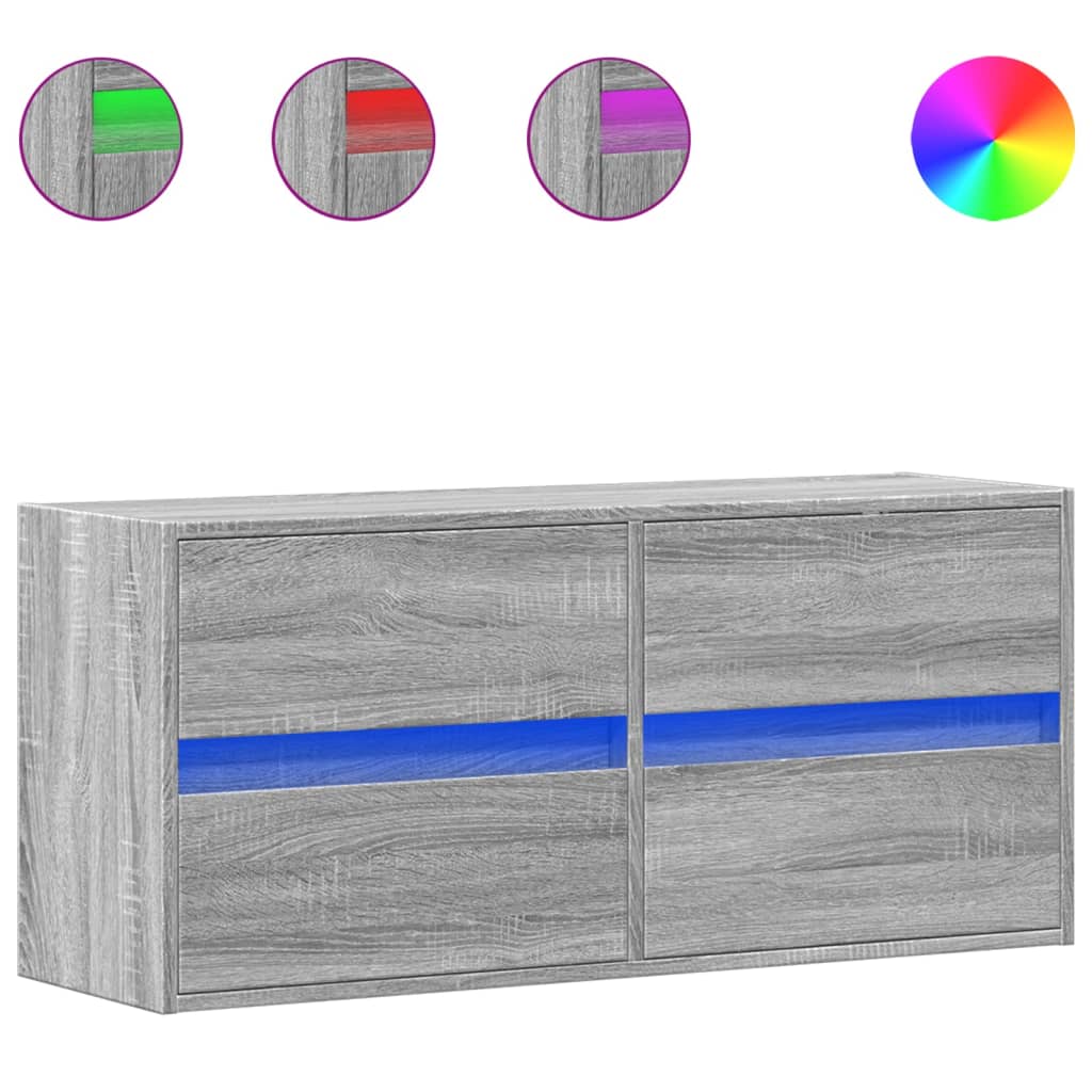 vidaXL TV Wall Cabinet with LED Lights Grey Sonoma 100x31x45 cm