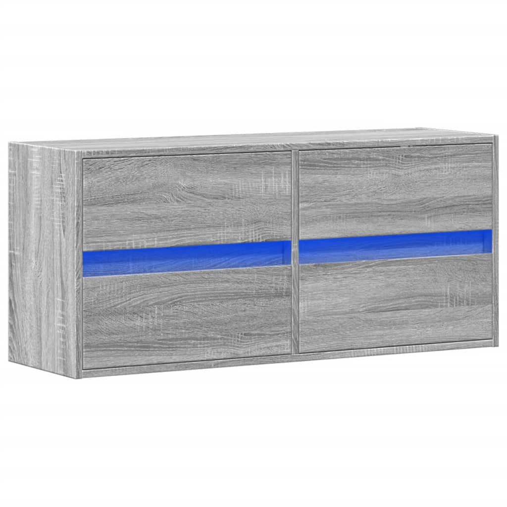 vidaXL TV Wall Cabinet with LED Lights Grey Sonoma 100x31x45 cm