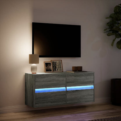 vidaXL TV Wall Cabinet with LED Lights Grey Sonoma 100x31x45 cm