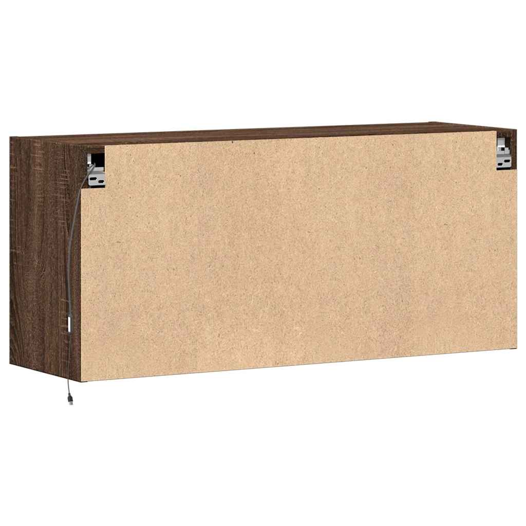 vidaXL TV Wall Cabinet with LED Lights Brown Oak 100x31x45 cm