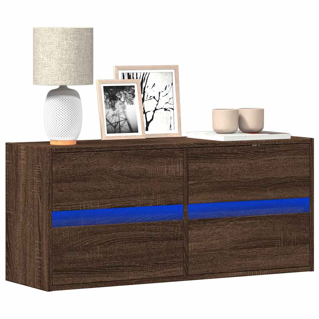 vidaXL TV Wall Cabinet with LED Lights Brown Oak 100x31x45 cm