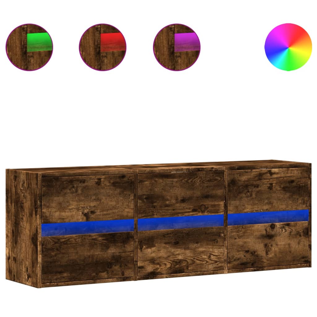 vidaXL TV Wall Cabinet with LED Lights Smoked Oak 130x31x45 cm