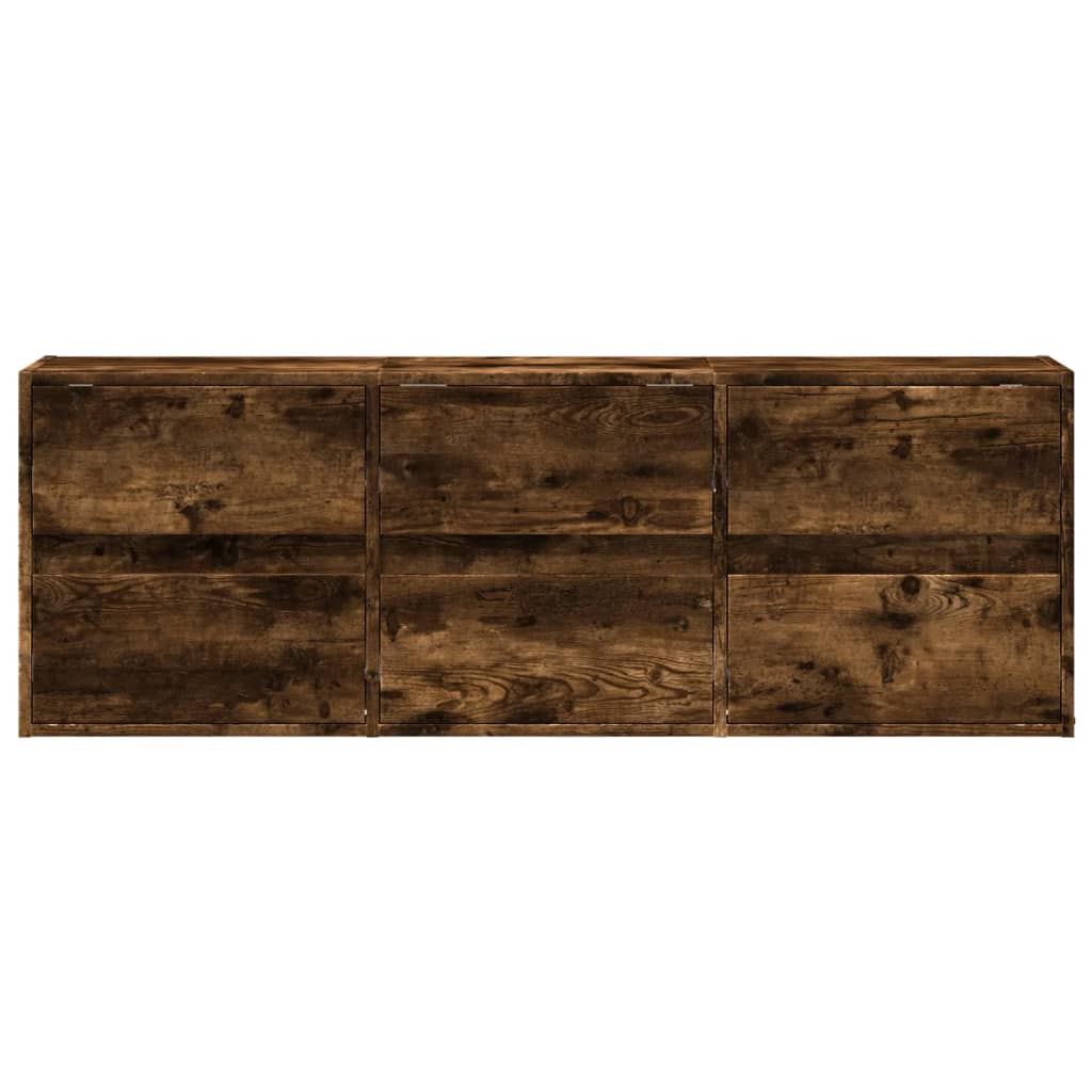 vidaXL TV Wall Cabinet with LED Lights Smoked Oak 130x31x45 cm