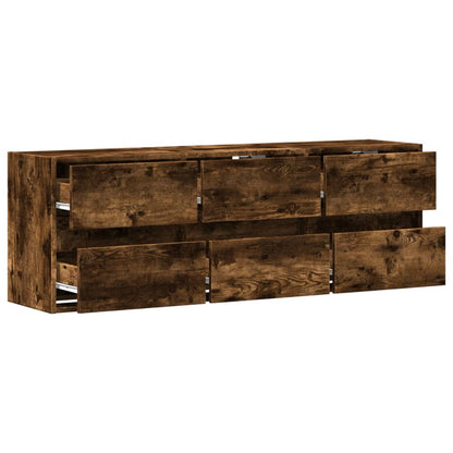 vidaXL TV Wall Cabinet with LED Lights Smoked Oak 130x31x45 cm