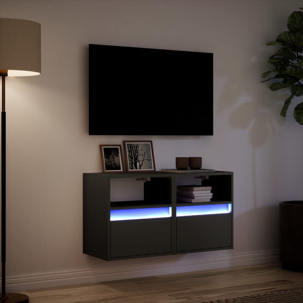 vidaXL TV Wall Cabinets with LED Lights 2 pcs Black 41x31x45 cm