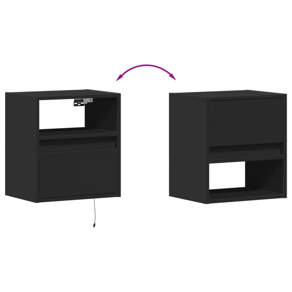 vidaXL TV Wall Cabinets with LED Lights 2 pcs Black 41x31x45 cm