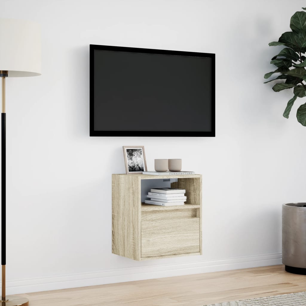 vidaXL TV Wall Cabinet with LED Lights Sonoma Oak 41x31x45 cm