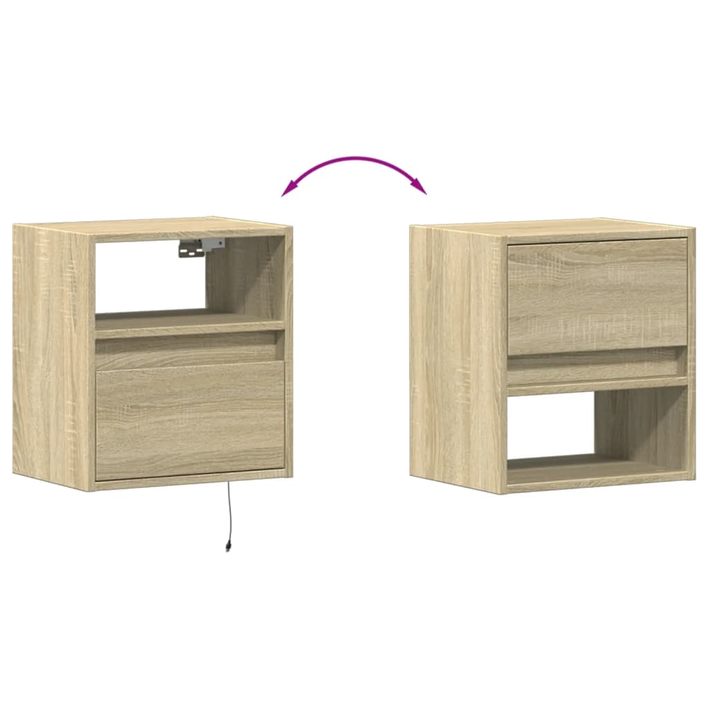 vidaXL TV Wall Cabinet with LED Lights Sonoma Oak 41x31x45 cm