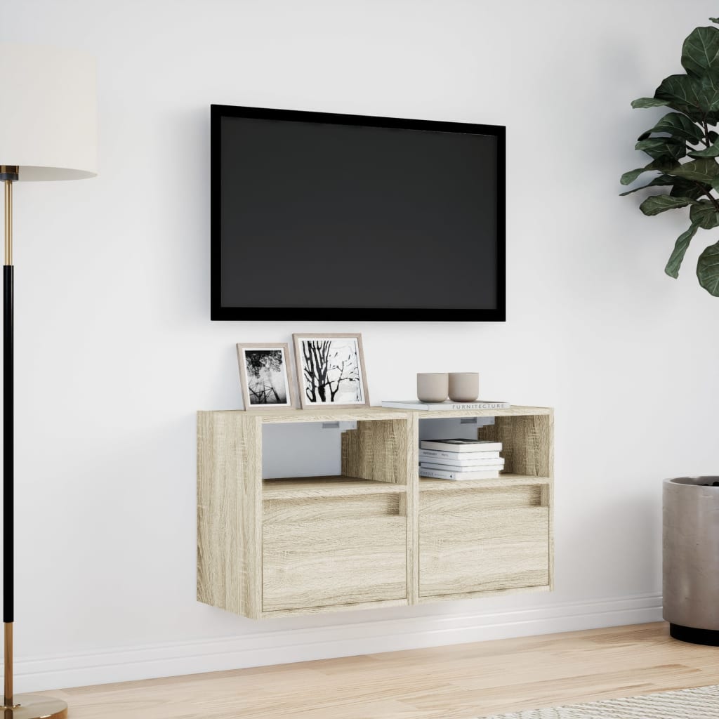 vidaXL TV Wall Cabinets with LED Lights 2 pcs Sonoma Oak 41x31x45 cm