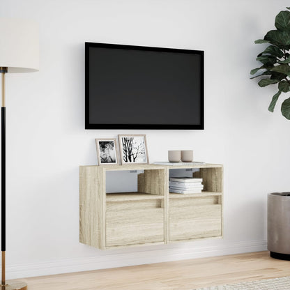 vidaXL TV Wall Cabinets with LED Lights 2 pcs Sonoma Oak 41x31x45 cm