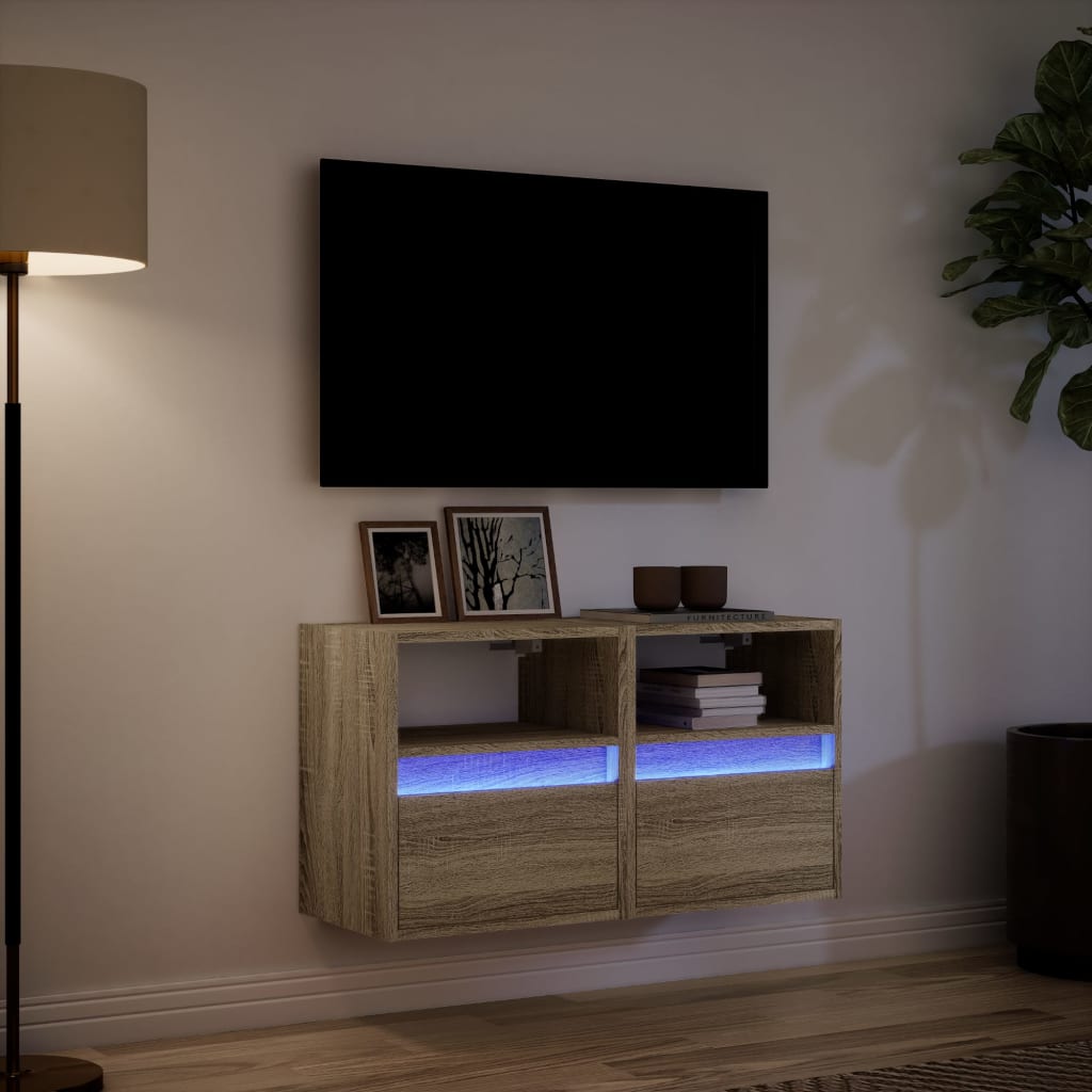 vidaXL TV Wall Cabinets with LED Lights 2 pcs Sonoma Oak 41x31x45 cm