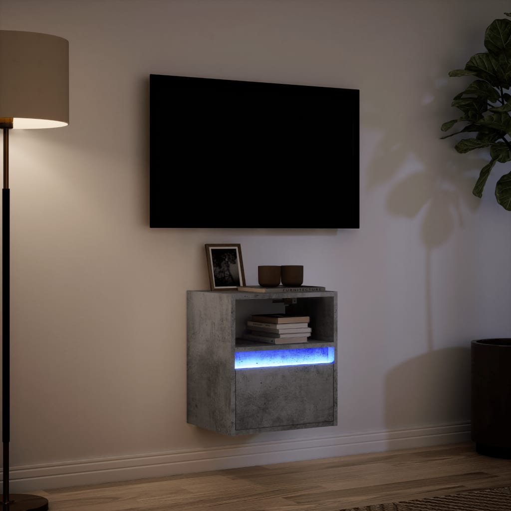 vidaXL TV Wall Cabinet with LED Lights Concrete Grey 41x31x45 cm