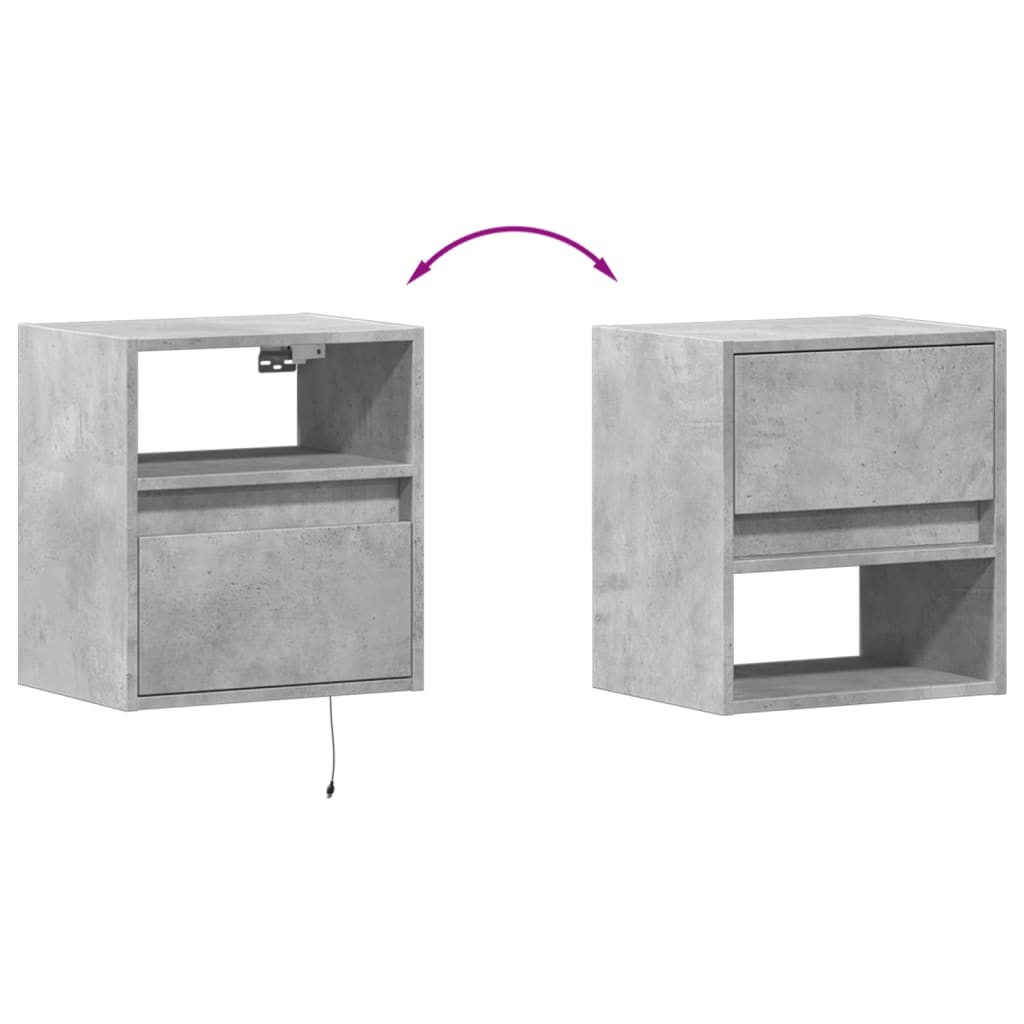vidaXL TV Wall Cabinet with LED Lights Concrete Grey 41x31x45 cm