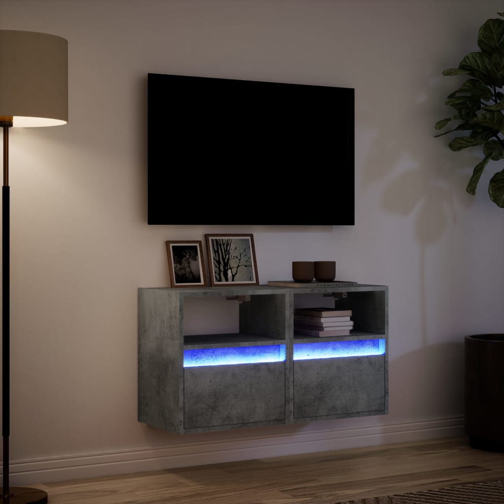 vidaXL TV Wall Cabinets with LED Lights 2 pcs Concrete Grey 41x31x45 cm