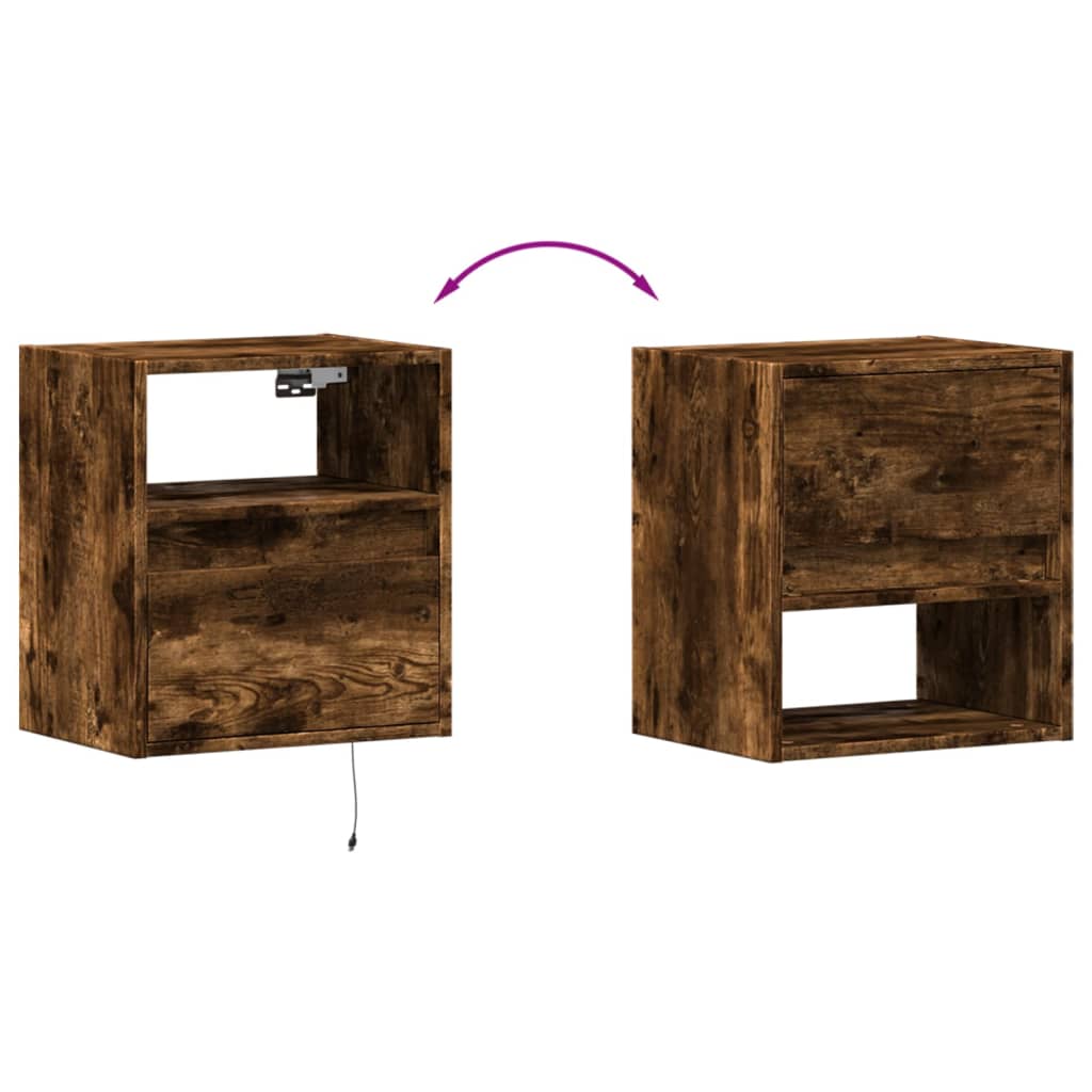 vidaXL TV Wall Cabinet with LED Lights Smoked Oak 41x31x45 cm