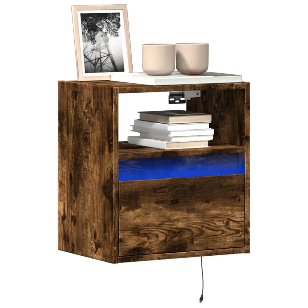 vidaXL TV Wall Cabinet with LED Lights Smoked Oak 41x31x45 cm