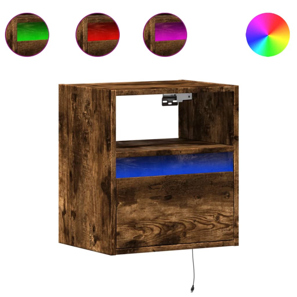vidaXL TV Wall Cabinets with LED Lights 2 pcs Smoked Oak 41x31x45 cm