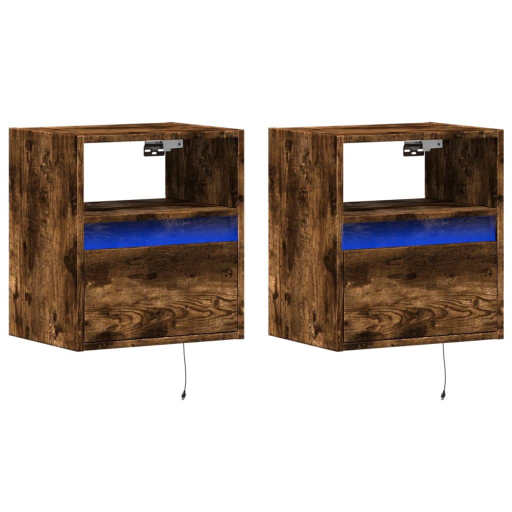 vidaXL TV Wall Cabinets with LED Lights 2 pcs Smoked Oak 41x31x45 cm