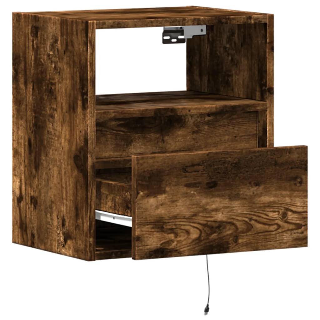 vidaXL TV Wall Cabinets with LED Lights 2 pcs Smoked Oak 41x31x45 cm