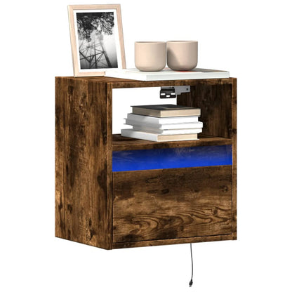 vidaXL TV Wall Cabinets with LED Lights 2 pcs Smoked Oak 41x31x45 cm