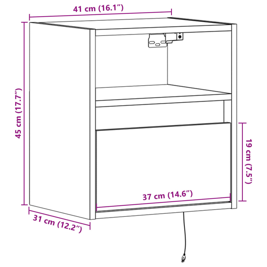 vidaXL TV Wall Cabinet with LED Lights Grey Sonoma 41x31x45 cm