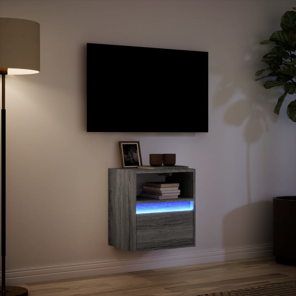 vidaXL TV Wall Cabinet with LED Lights Grey Sonoma 41x31x45 cm