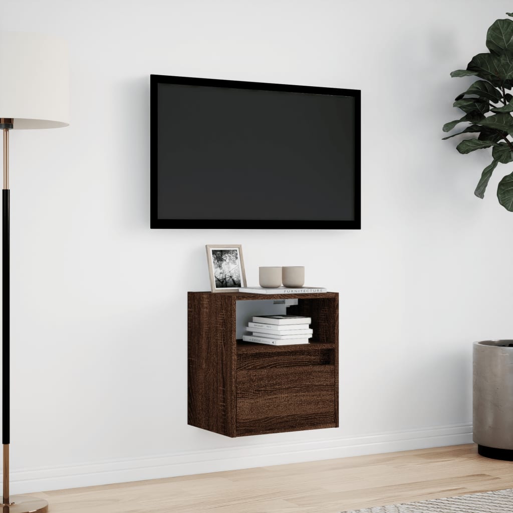 vidaXL TV Wall Cabinet with LED Lights Brown Oak 41x31x45 cm