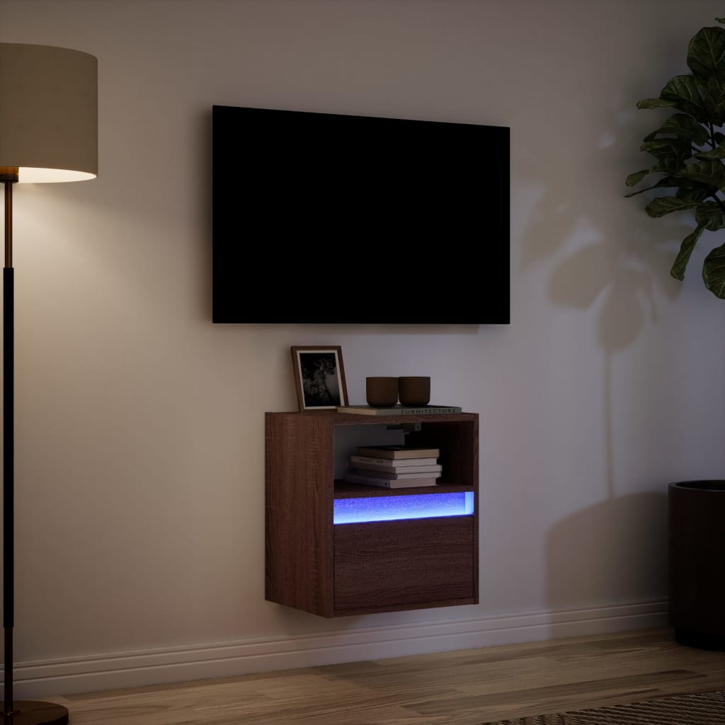vidaXL TV Wall Cabinet with LED Lights Brown Oak 41x31x45 cm
