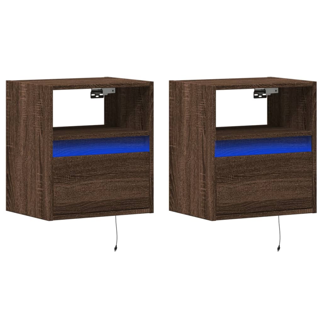 vidaXL TV Wall Cabinets with LED Lights 2 pcs Brown Oak 41x31x45 cm