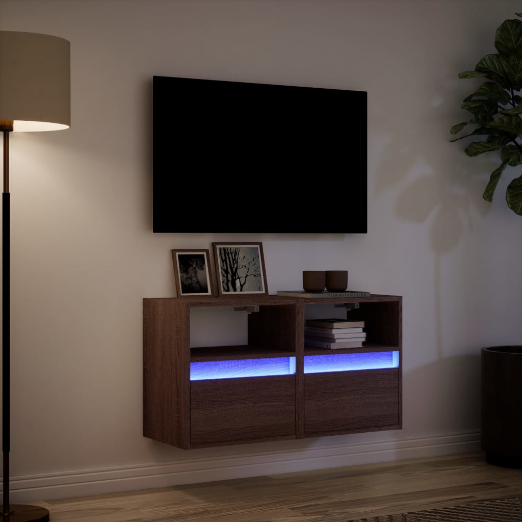 vidaXL TV Wall Cabinets with LED Lights 2 pcs Brown Oak 41x31x45 cm