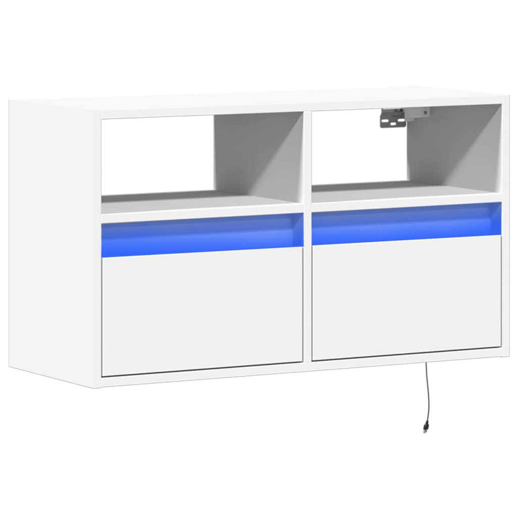 vidaXL TV Wall Cabinet with LED Lights White 80x31x45 cm