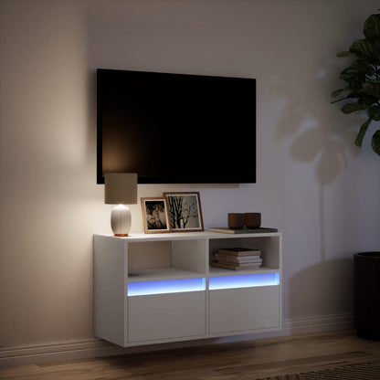 vidaXL TV Wall Cabinet with LED Lights White 80x31x45 cm