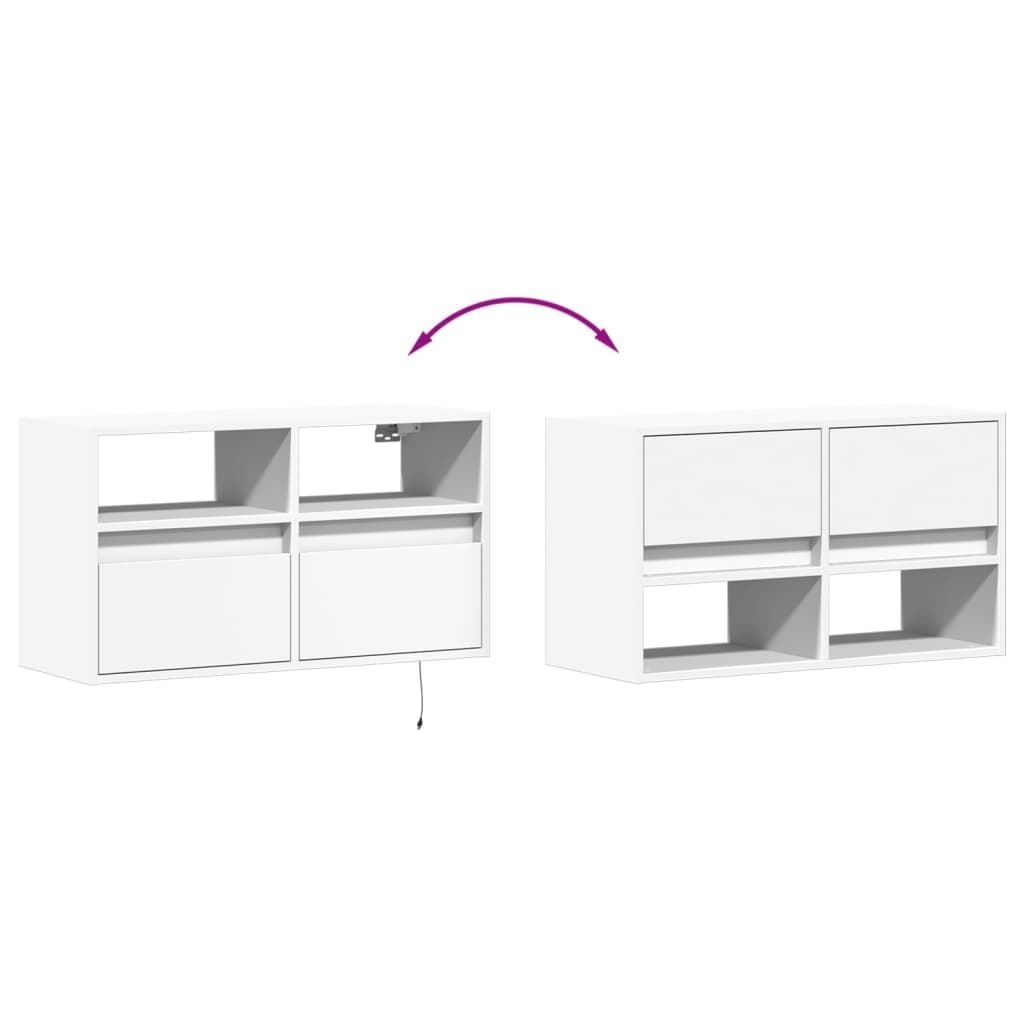 vidaXL TV Wall Cabinet with LED Lights White 80x31x45 cm