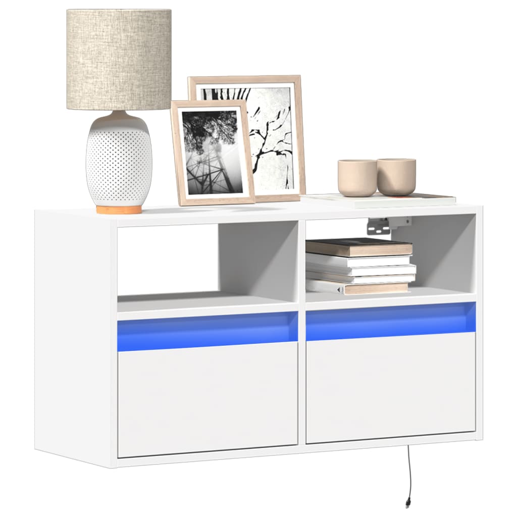 vidaXL TV Wall Cabinet with LED Lights White 80x31x45 cm