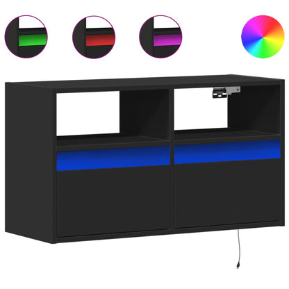 vidaXL TV Wall Cabinet with LED Lights Black 80x31x45 cm