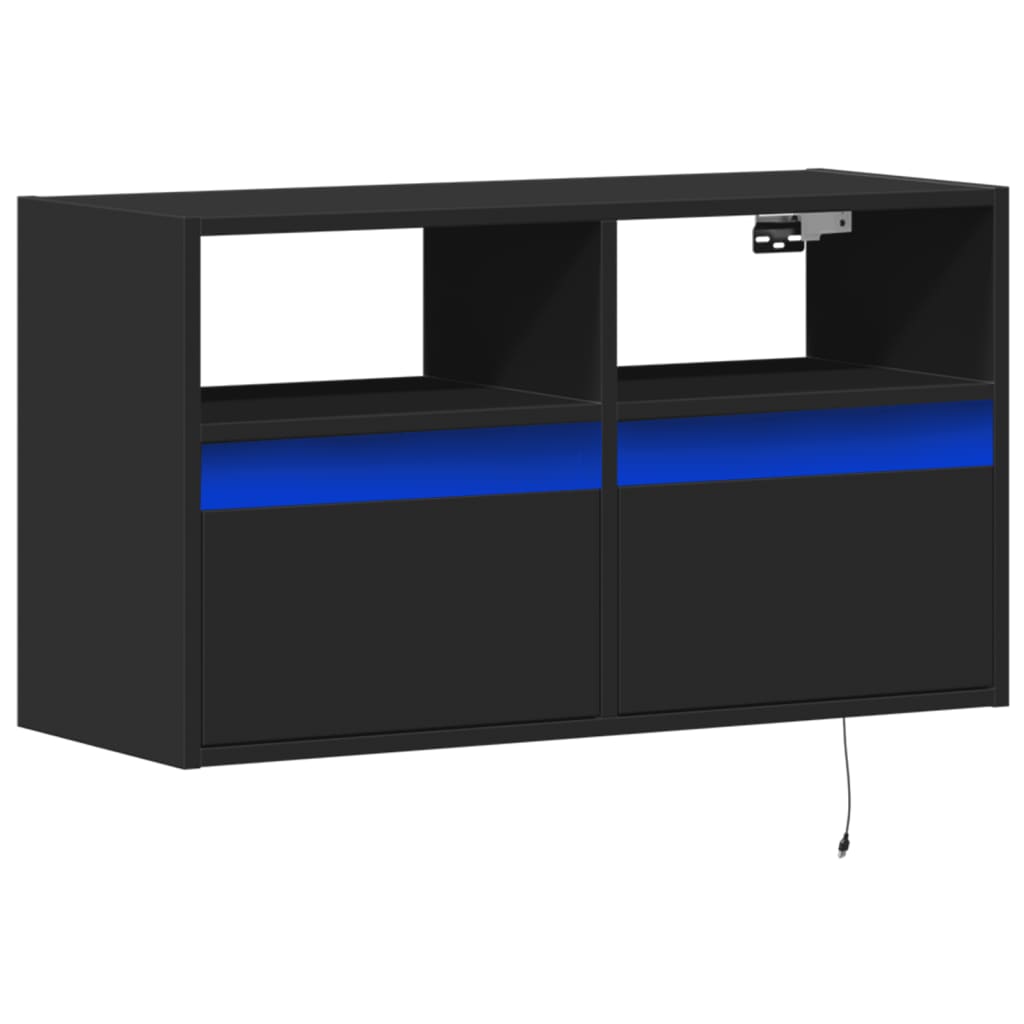 vidaXL TV Wall Cabinet with LED Lights Black 80x31x45 cm