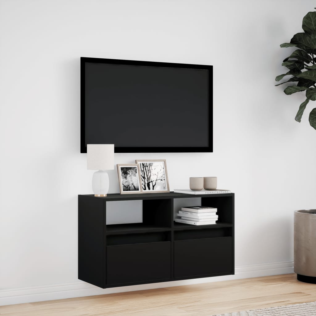 vidaXL TV Wall Cabinet with LED Lights Black 80x31x45 cm